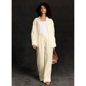 Mint Velvet Yellow Linen Wide Leg Trousers